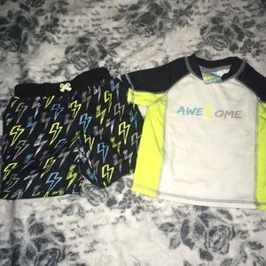 Baby Boy 2 Piece swim Shirt & Shorts Flash bolt yellow black grey